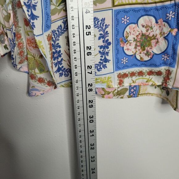 Rose + Olive flower square print vintage vibe button front long sleeve Size L - Picture 8 of 8